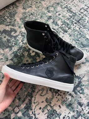 Kenzo High Top Sneakers Black Leather Men Size 10 Designer